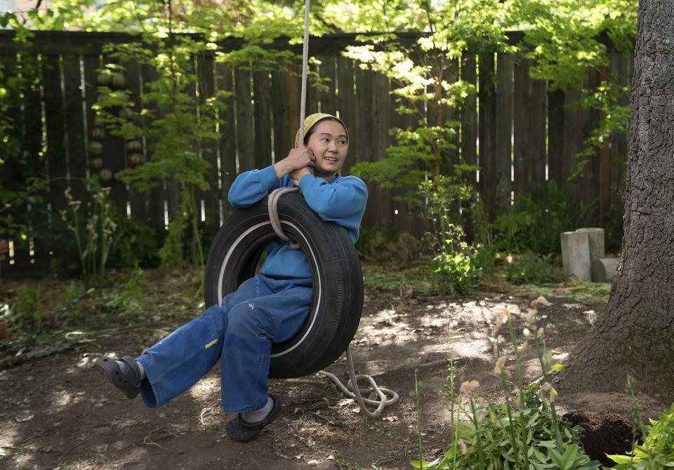 This image released by A24 shows Hong Chau in a scene from "Showing Up." (Allyson Riggs/A24 via AP)