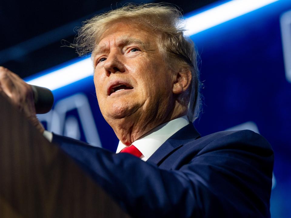 Former President Donald Trump speaks during the National Rifle Association (NRA) annual convention in Houston, Texas.