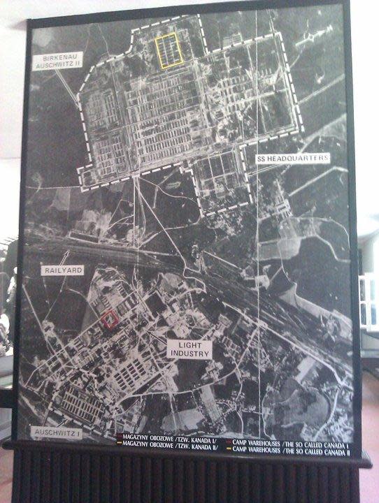 An aerial photo of Auschwitz-Birkenau