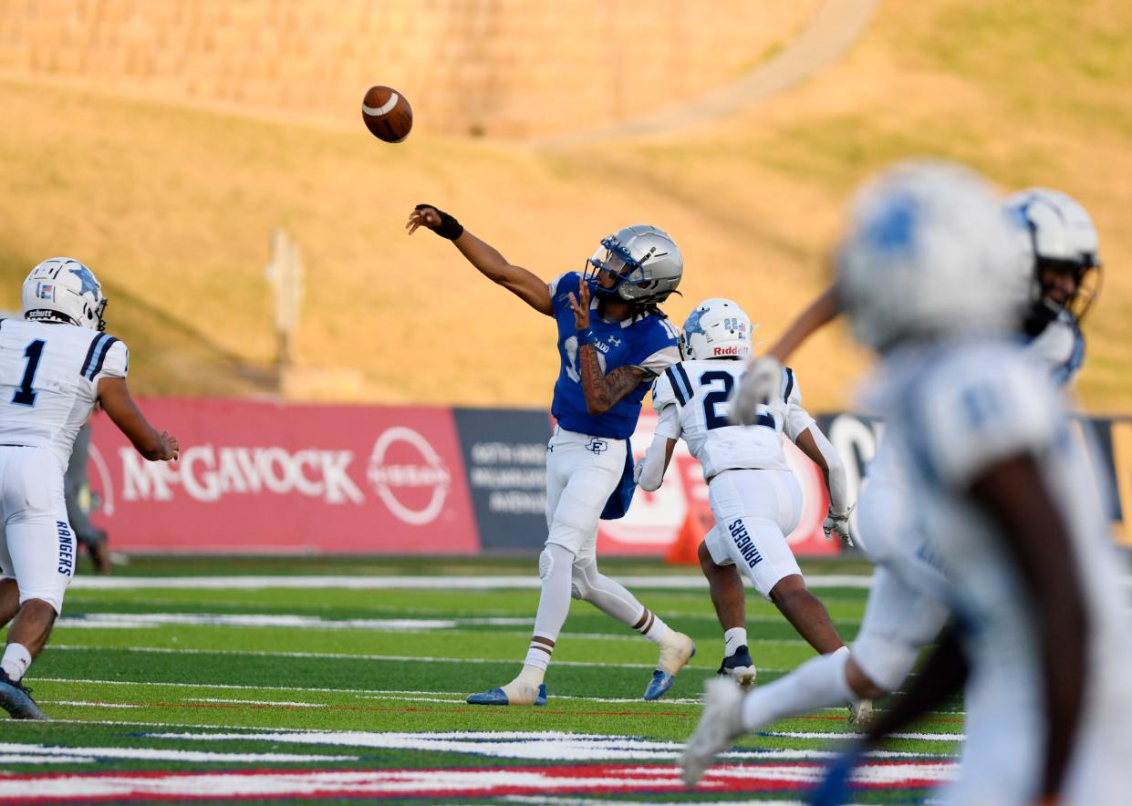 Estacado's D.J. Johnson throws the ball against Midland Greenwood on Thursday at Lowrey Field at PlainsCapital Park.