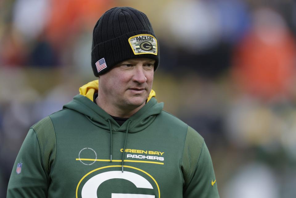 Green Bay Packers offensive coordinator Nathaniel Hackett is seen before an NFL football game against the Cleveland Browns Saturday, Dec. 25, 2021, in Green Bay, Wis. (AP Photo/Matt Ludtke)
