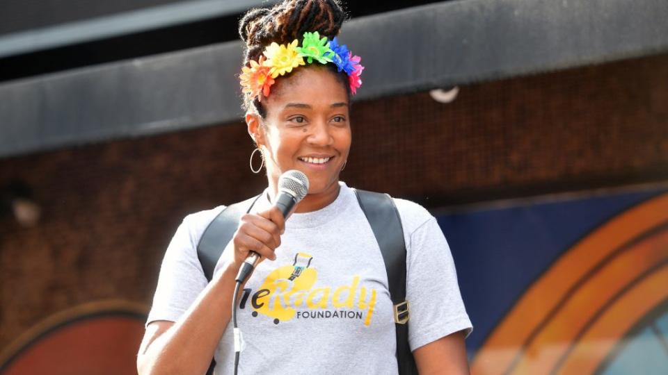 Tiffany Haddish at the Comic and Hollywood Communities Coming Together to Mark Juneteenth Anniversary of Freedom celebration in Los Angeles. Photo by Matt Winkelmeyer/Getty Images)