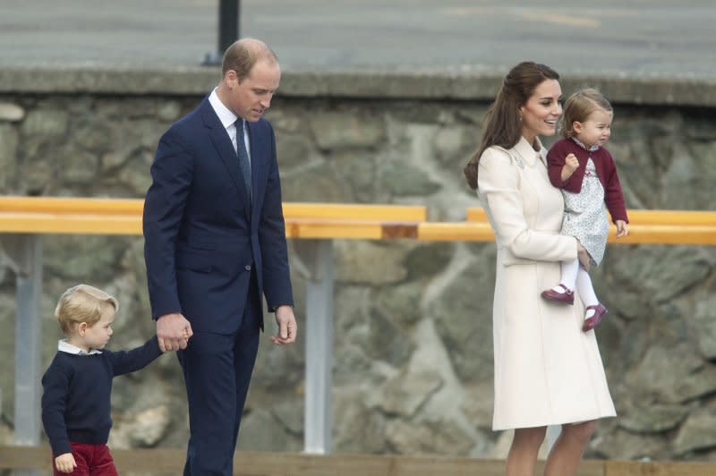 Prince William and his wife Kate, the Duke and Duchess of Cambridge and their children Prince George and Princess Charlotte arrive at Victoria Harbour seaplane terminal in Victoria, BC to board a Harbour Air seaplane for the short hop to Victoria International airport during the last day of the 2016 Royal tour of British Columbia (BC) and the Yukon, October 1, 2016. File Photo by Heinz Ruckemann/UPI