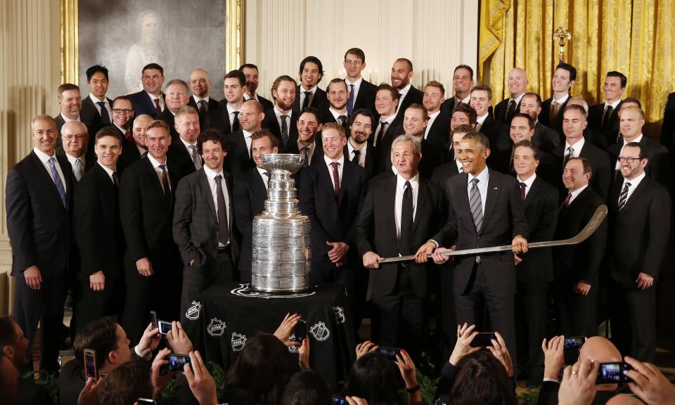 U.S. President Obama hosts 2014 NHL Stanley Cup winners Los Angeles Kings and 2014 MLS Cup champions Los Angeles Galaxy in the White House