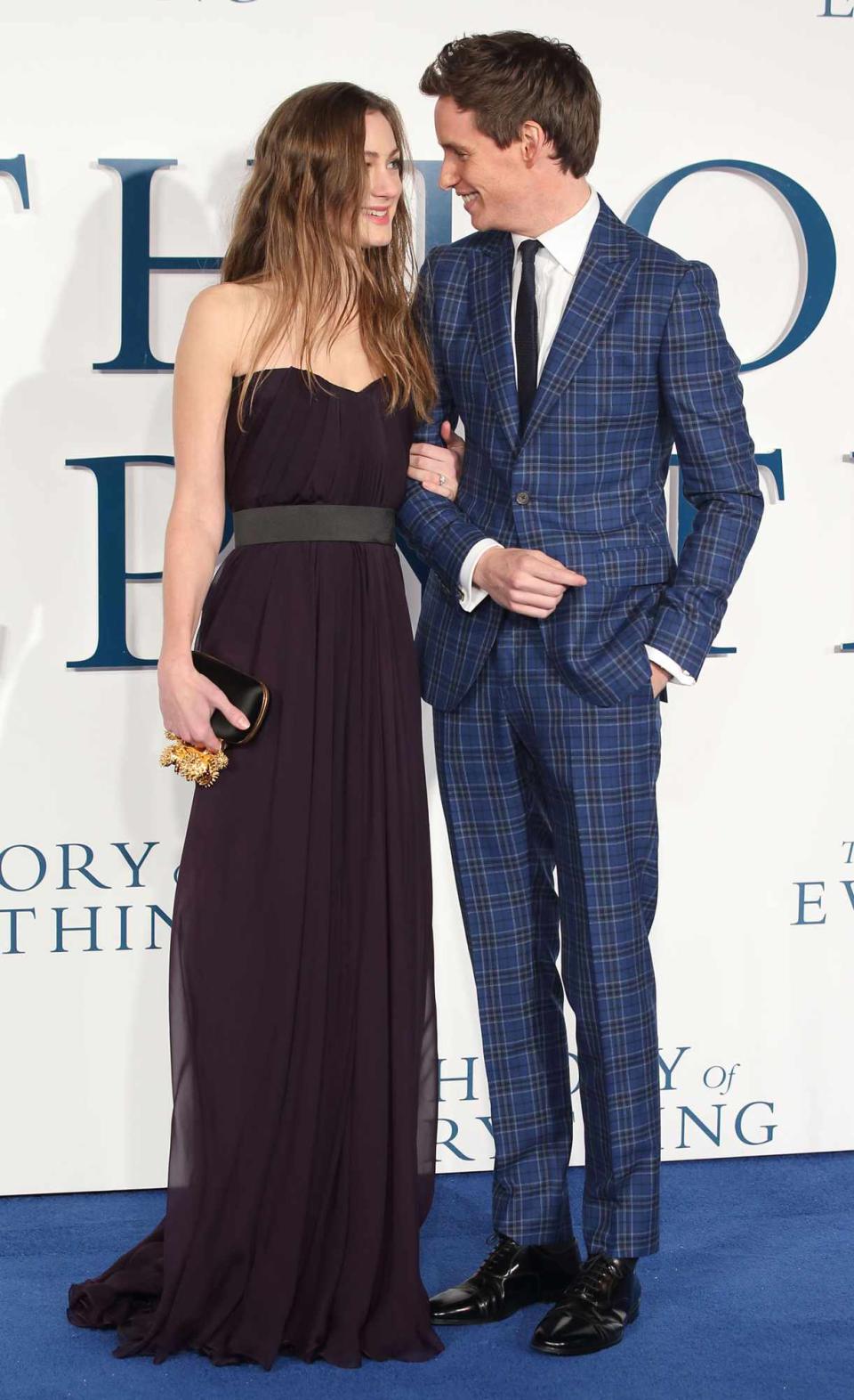 Hannah Bagshawe and Eddie Redmayne attend the UK Premiere of "The Theory Of Everything" at Odeon Leicester Square on December 9, 2014 in London, England