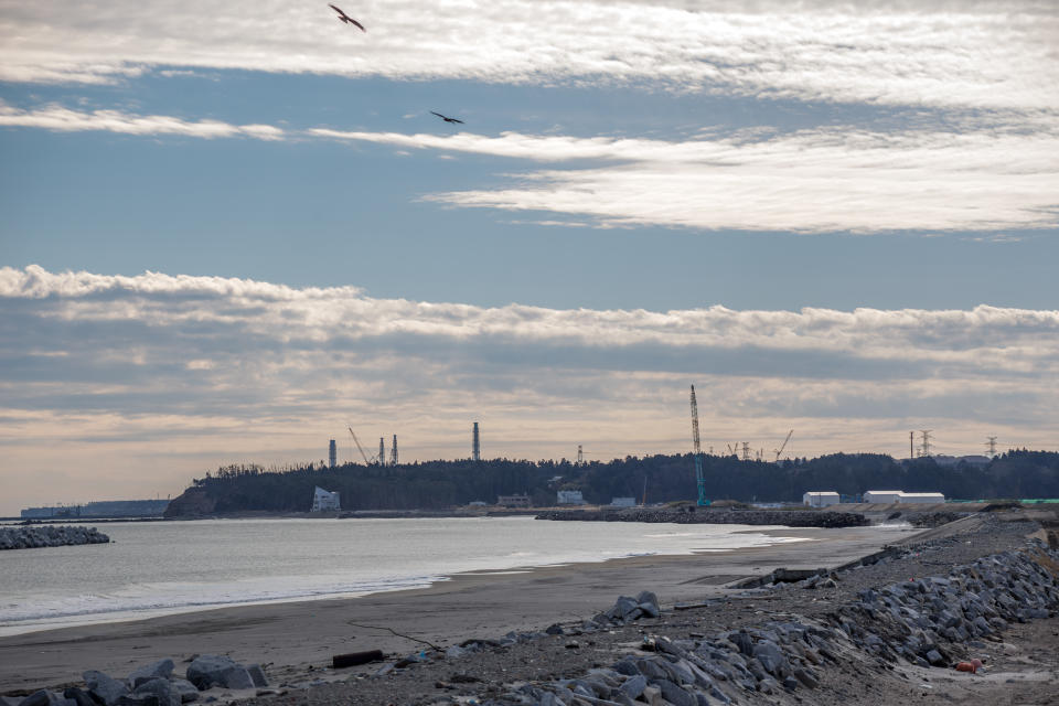 The picture  of Fukushima Daiichi Nuclear power plant was taken in December 2016 from Namie city coastal part, north from Daiichi. The plant suffered huge damage from the magnitude 9.1 earthquake and tsunami that hit Japan in 2011. The incident permanently damaged several reactors. 
