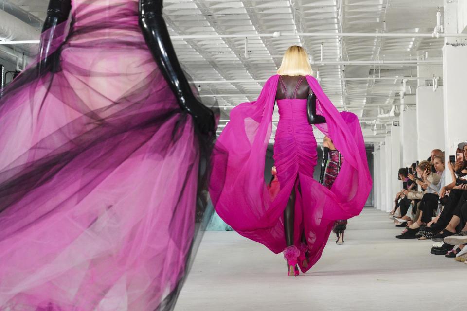 Fashion from the Prabal Gurung Spring Summer 2023 collection is modeled during Fashion Week, Saturday Sept. 10, 2022 in New York. (AP Photo/Bebeto Matthews)