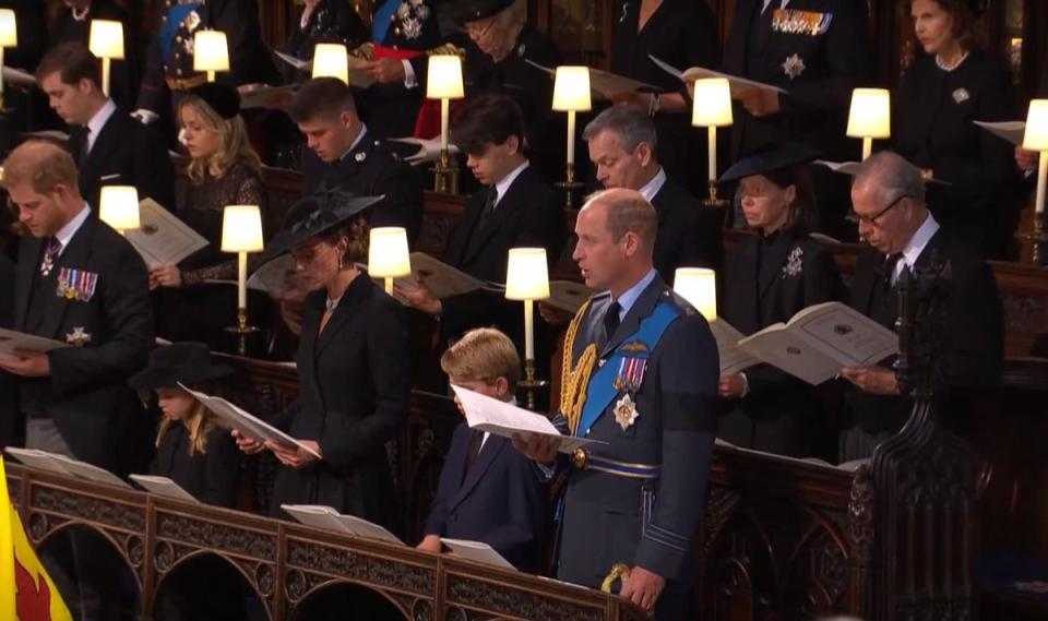 Prince William, Harry, Kate and George at the final public service for the Queen (Reuters)