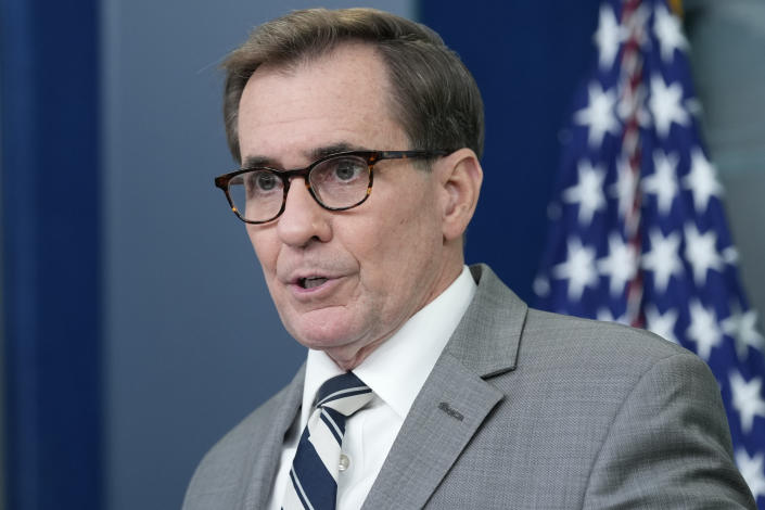 National Security Council spokesman John Kirby speaks during the daily briefing at the White House in Washington, Thursday, April 20, 2023. (AP Photo/Susan Walsh)