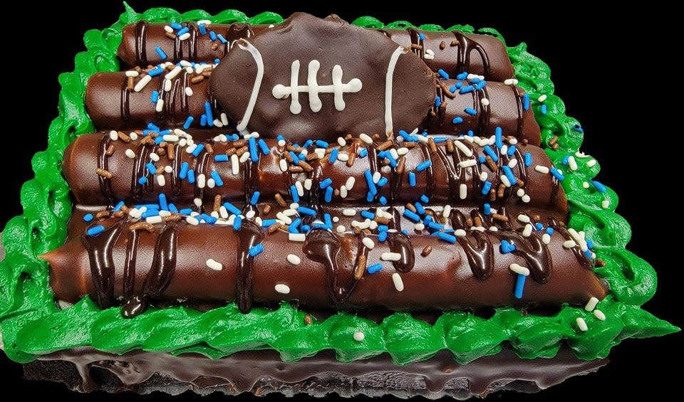 Villa Bakery in Garden City is decorating a variety of baked goods with Detroit Lions colors and football themes.