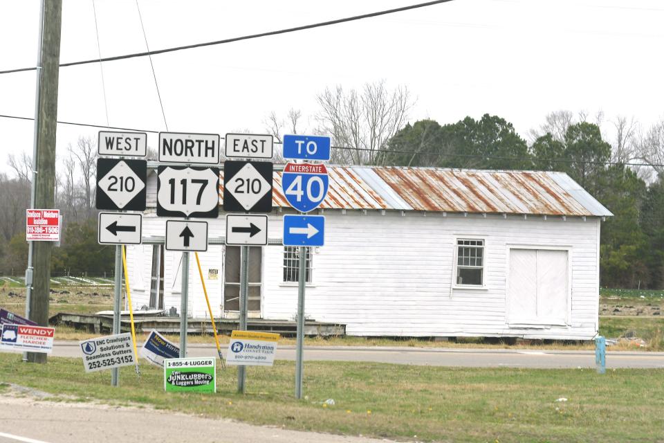 Traffic travels through the U.S. 117/N.C. 210 intersections in the small community of Rocky Point