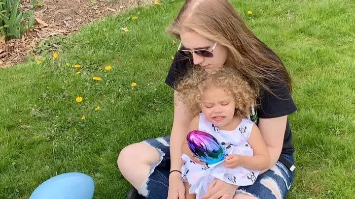 Taylor Daniels, 25, with one of her two children. Daniels was one of three people murdered Saturday March 16, 2024 allegedly by the father of her children, Andre Gordon Jr., 26, who is currently being held in New Jersey awaiting extradition.