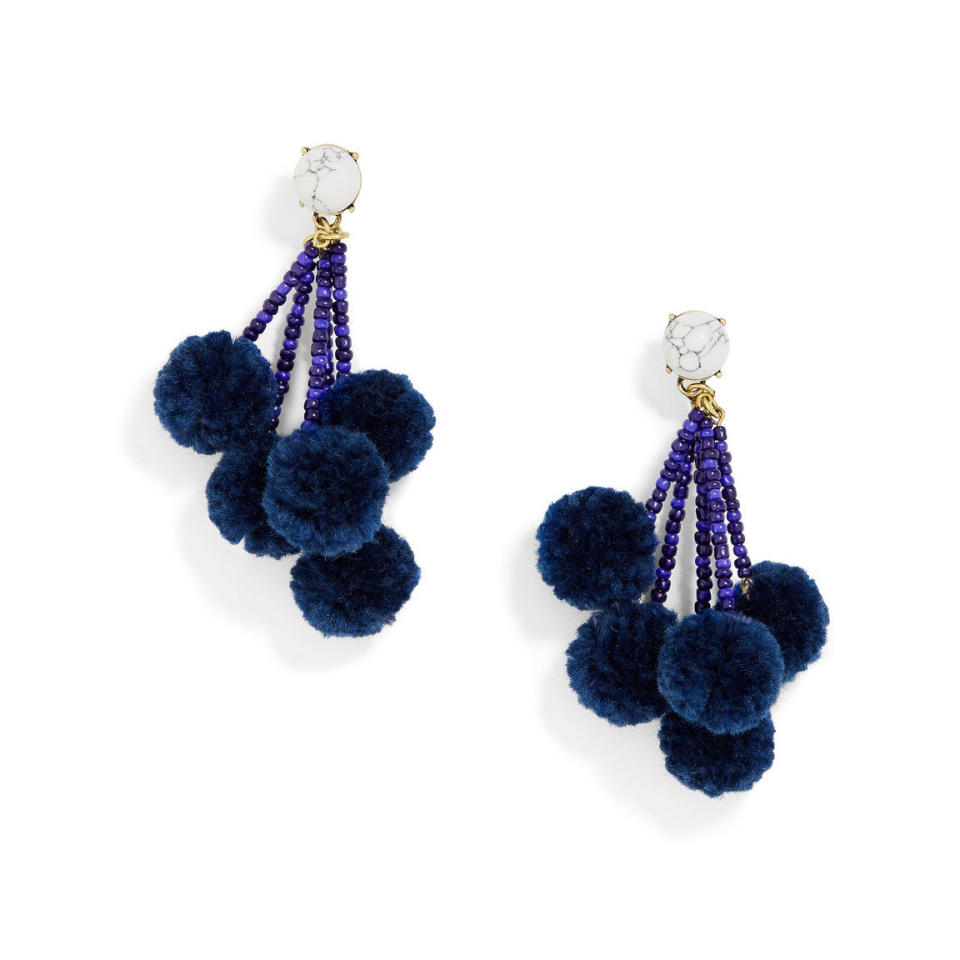 Caicos Pom Pom Earrings in Navy