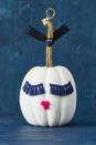 <p>Lush lashes are so popular even pumpkins are getting in on the fringe benefits! Hot-glue tassels for eyes and pom-poms for a pucker, then use a sturdy 1-inch ribbon so the wings stand up on their own. </p>