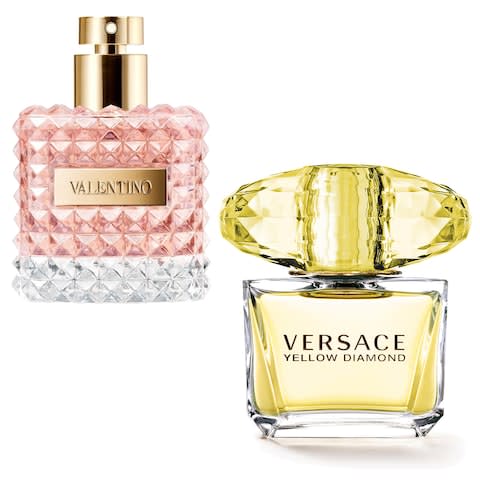 Donna, £69 for 50ml edp, Valentino (escentual.com). Yellow Diamond, £50 for 50ml edt, Versace (boots.com)