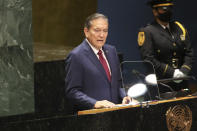 The President of Panama, Laurentino Cortizo addresses the 76th Session of the U.N. General Assembly at United Nations headquarters in New York, on Thursday, Sept. 23, 2021. (Spencer Platt/Pool Photo via AP)