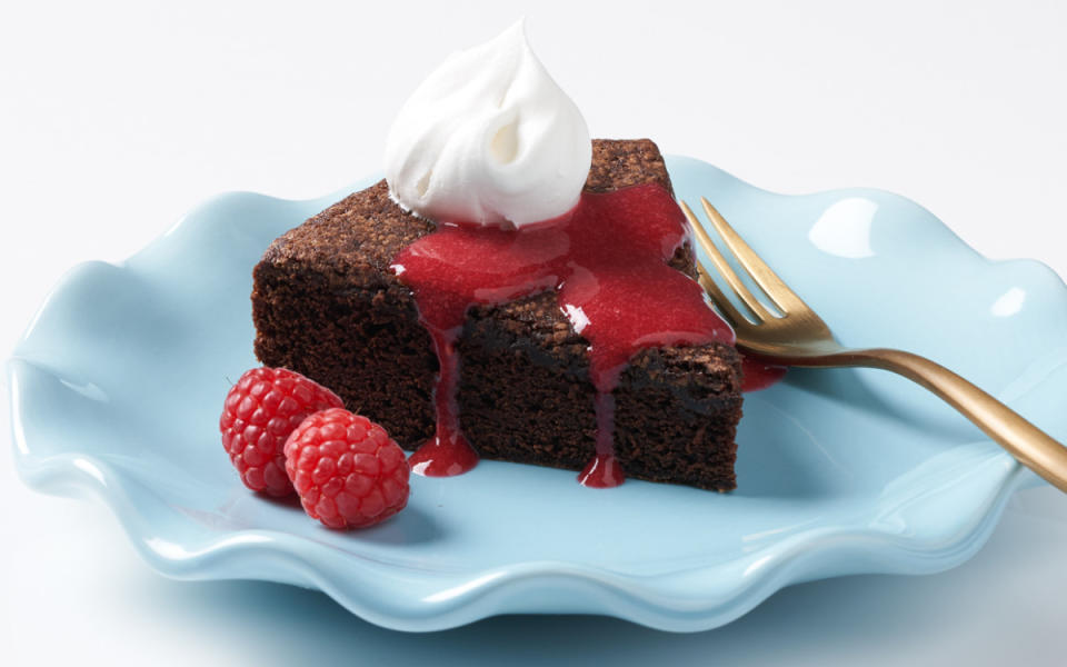 <p>Mark Boughton Photography/Styling by Teresa Blackburn</p><p>Vinegar is the surprise ingredient in this boozy chocolate cake, a scrumptious last-minute dessert to make for your valentine. </p><p><strong>Get the recipe: </strong><strong><a href="https://parade.com/728361/parade/chocolate-stout-vinegar-cake-with-raspberry-coulis/" rel="nofollow noopener" target="_blank" data-ylk="slk:Chocolate-Stout Vinegar Cake With Raspberry Coulis;elm:context_link;itc:0;sec:content-canvas" class="link ">Chocolate-Stout Vinegar Cake With Raspberry Coulis</a></strong></p>