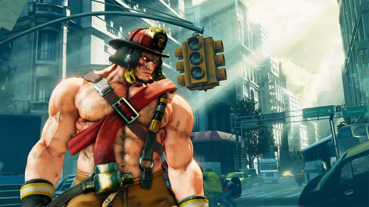 Alex as seen in his new 'work' costume in Street Fighter V