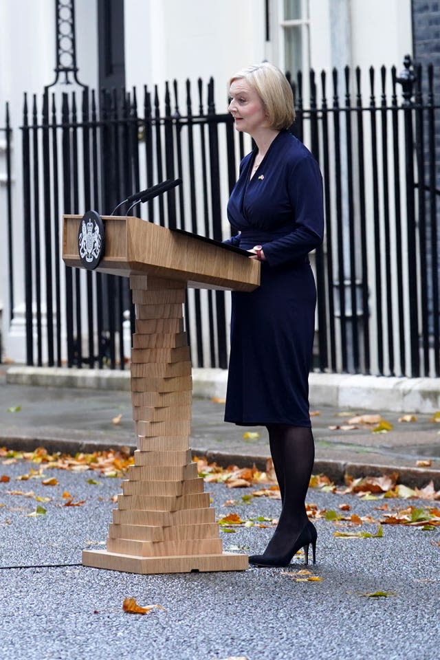 Liz Truss making a statement outside 10 Downing Street