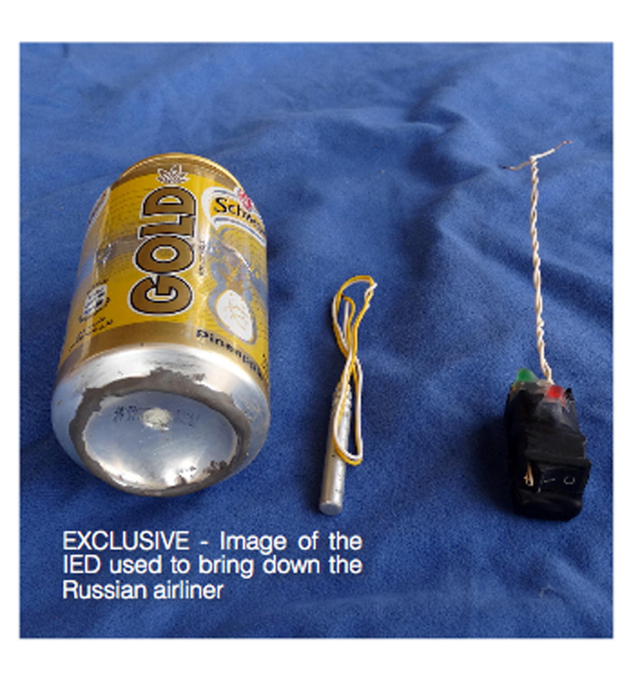 This undated image made available in the Islamic State's English-language magazine Dabiq, Wednesday, Nov. 18, 2015, claims to show the bomb that was used to blow up a Metrojet passenger plane bound for St. Petersburg, Russia, that crashed in Hassana, north Sinai, Egypt, killing all 224 people on board. (Militant photo via AP)