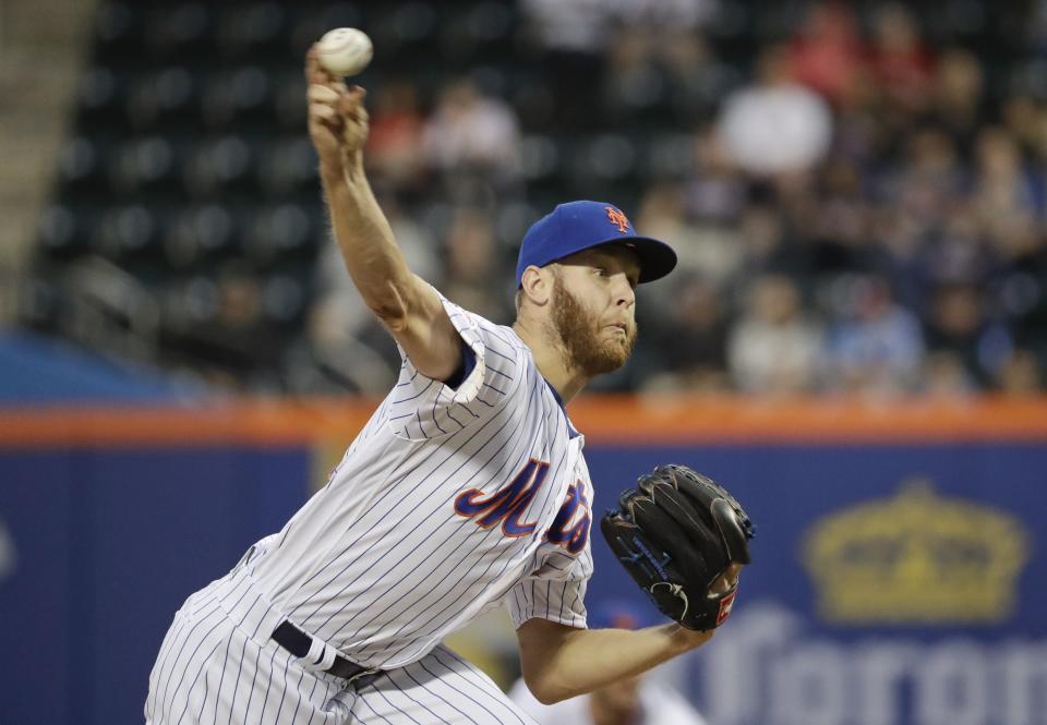 New York Mets' Zack Wheeler delivers a pitch during the first inning of a baseball game against the Philadelphia Phillies, Tuesday, April 23, 2019, in New York. (AP Photo/Frank Franklin II)