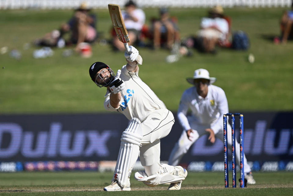 New Zealand's Kane Williamson bats on day three of the first cricket test between New Zealand and South Africa at Bay Oval, Mt Maunganui, New Zealand, Tuesday, Feb. 6, 2024. (Photo: Andrew Cornaga/Photosport via AP)