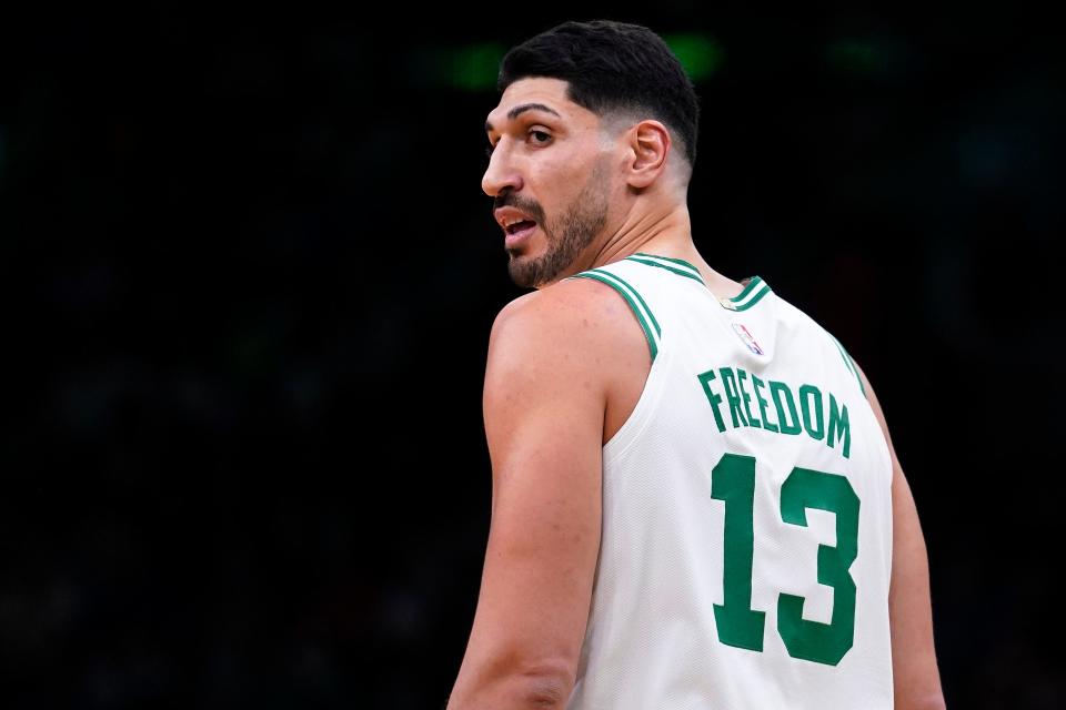 Former Boston Celtics center Enes Kanter Freedom, who became a U.S. citizen and changed his last name from Kanter to Freedom in 2021, was blocked by the NBA from playing with "Free Tibet" written on his basketball shoes.
