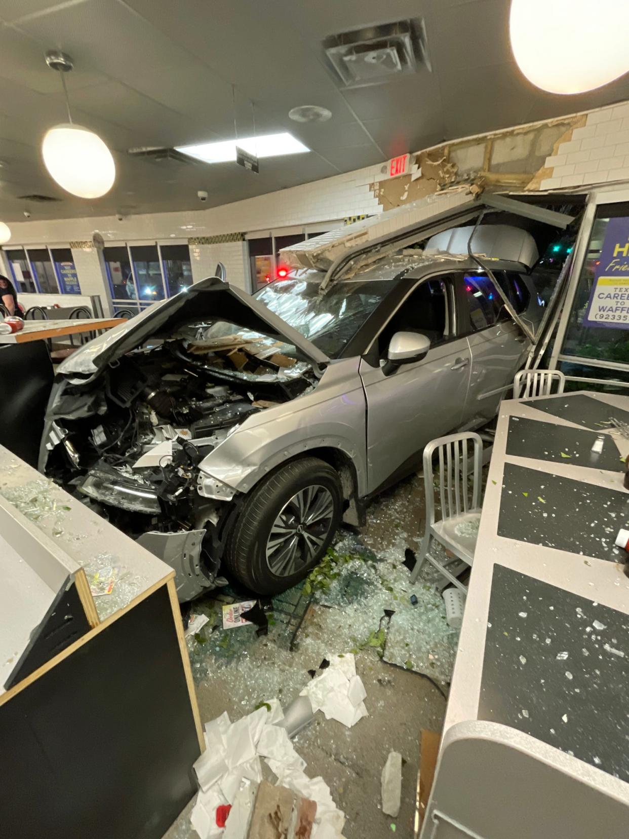 A 2022 Nissan SUV penetrated deep inside the Waffle House at 2312 S. Florida Ave. in Lakeland during a single-vehicle crash early Monday morning. The restaurant remained closed for repairs on Tuesday.