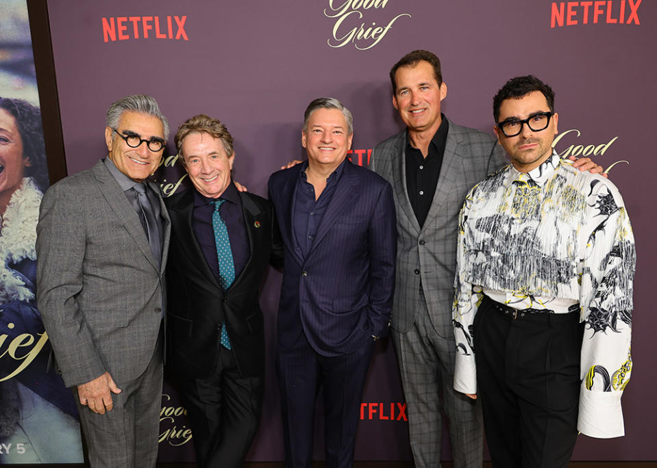 Eugene Levy, Martin Short, Ted Sarandos, Co-CEO of Netflix, Scott Stuber, and Dan Levy attend the premiere of "Good Grief" at The Egyptian Theatre Hollywood on December 19, 2023 in Los Angeles, California.