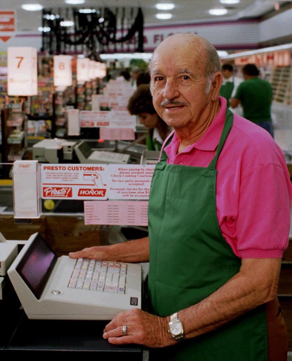 Publix. founder and Chairman Emeritus George Jenkins, shown in an Oct. 6, 1988 file photo at one of his stores in Lakeland, Florida., died April 8, 1996, at the Lakeland Regional Medical Center. Jenkins, 88, opened his first store in 1930 in Winter Haven, Florida.