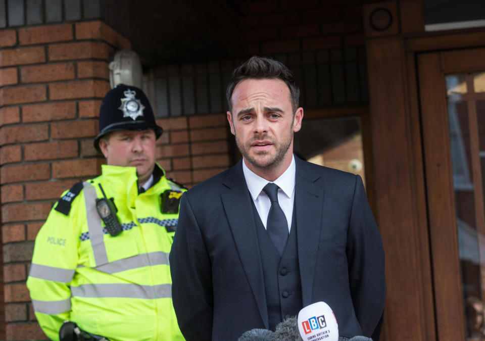 Ant McPartlin outside Wimbledon Court after he was given an £86,000 fine and banned from driving for 20 months after admitting a drink driving charge.