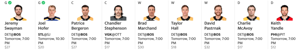 The well-rested Boston Bruins are a nice team to target for your NHL DFS stack on Thursday. (Yahoo Fantasy)