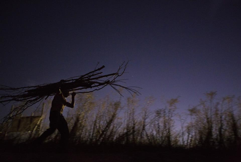 Kenneth Colato takes firewood back to his home under a bridge in the Sepulveda Basin.