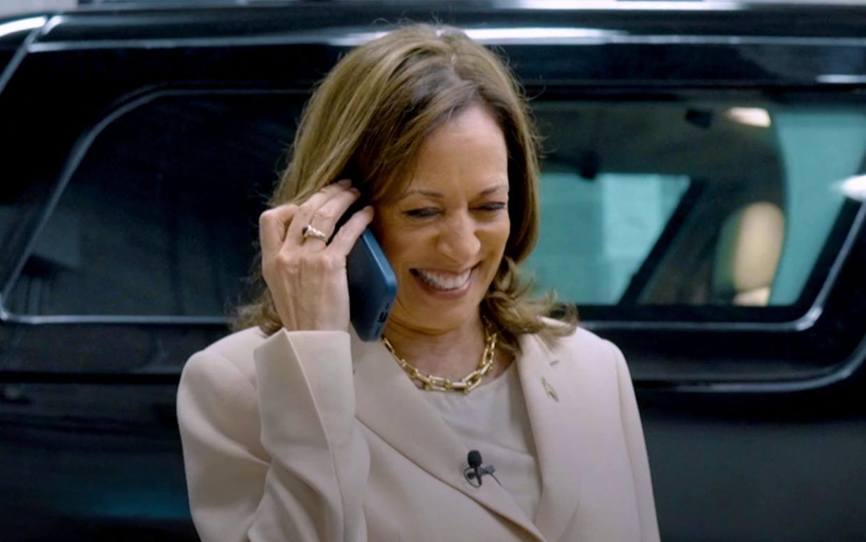 Kamala Harris speaks on the phone with former President Barack Obama