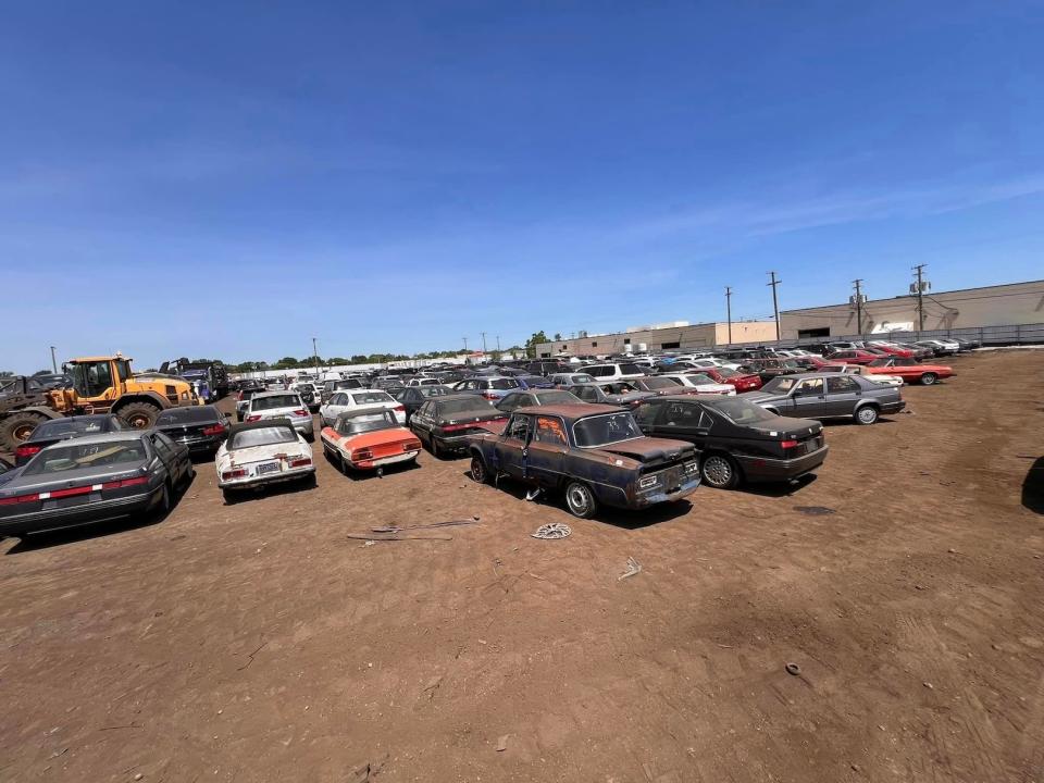 A series of historic Alfa Romeos in a junkyard