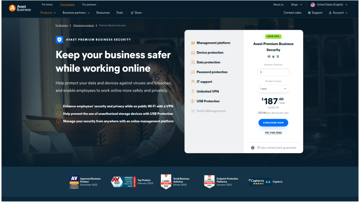  Avast Premium Business Security website screenshot 