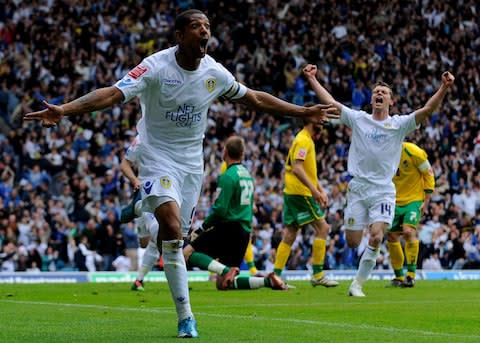 Jermaine Beckford of Leeds United celebrates scoring to make it 2-1 during the Coca Cola League One match between Leeds United and Bristol Rovers at Elland Road - Credit: Michael Regan/Getty Images