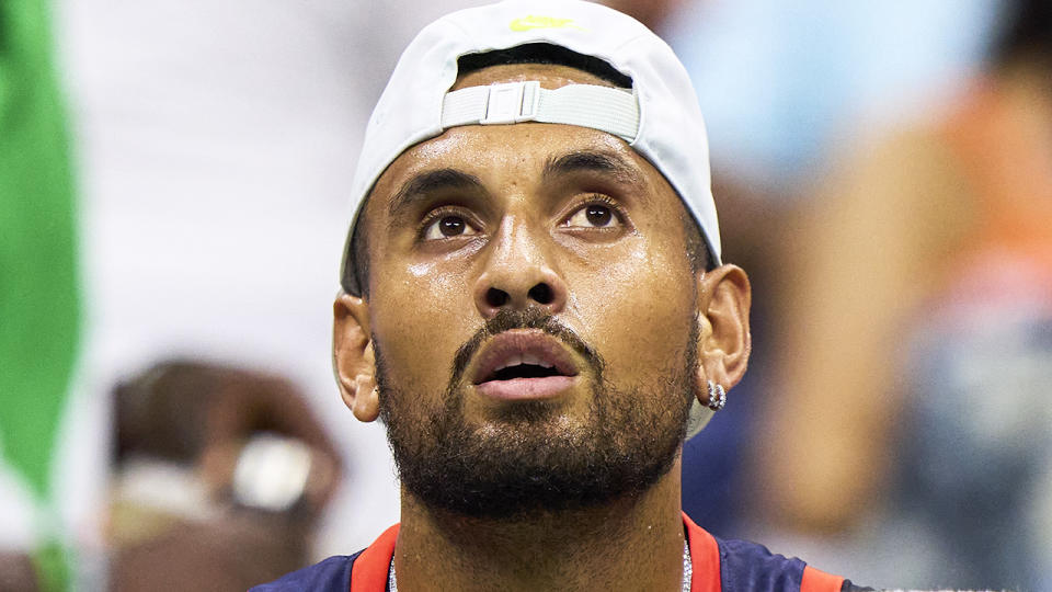 Nick Kyrgios looks towards the crowd at the 2022 US Open.