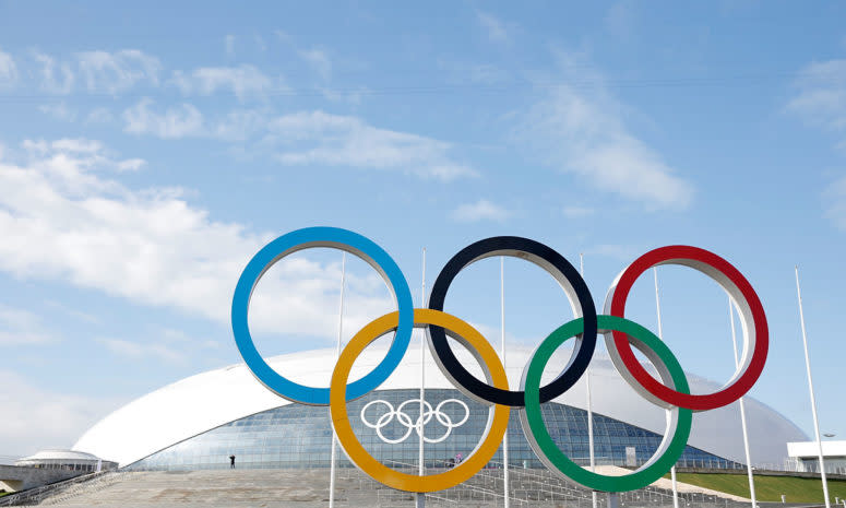 A general photo of the Olympic rings.