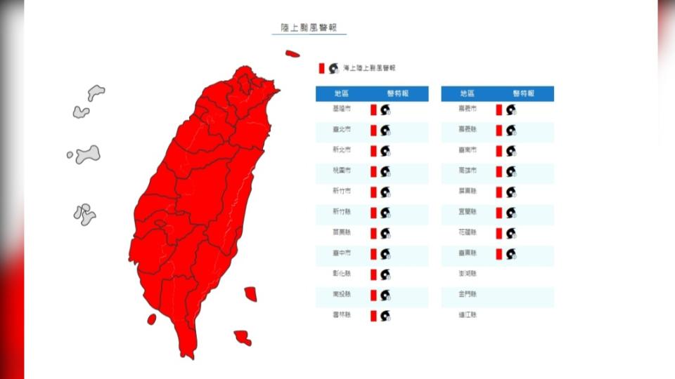 「璨樹」陸上颱風警報。（圖／中央氣象局提供）