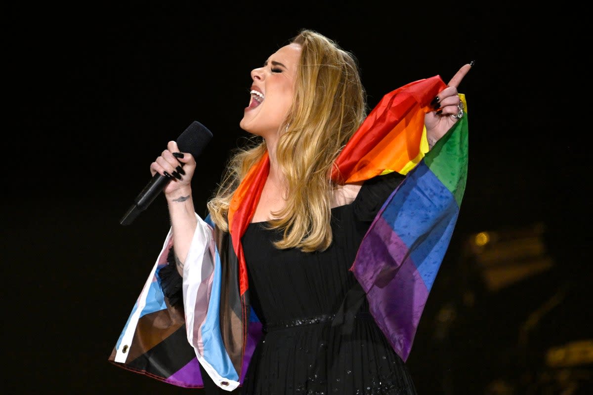 Adele donned a pride flag during her second sold out show at BST Hyde Park (Gareth Cattermole/Getty Images f)