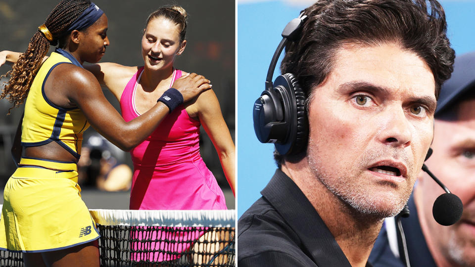 Mark Philippoussis, Coco Gauff and Marta Kostyuk at the Australian Open.