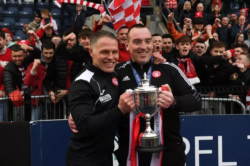 Hamilton Accies boss John Rankin (left) and assistant Darian MacKinnon are believed to have agreed new long-term deals at the club