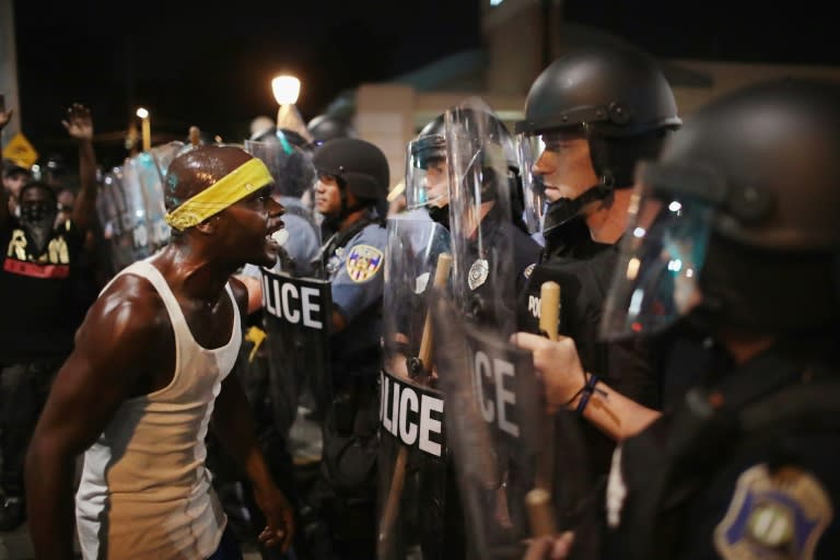 Demonstrators confronted police on Saturday while protesting the acquittal of former St. Louis police officer Jason Stockley