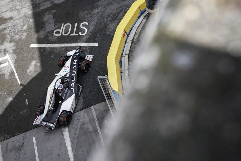 Mitch Evans in the Jaguar TCS Racing, Jaguar I-TYPE 6 at the 2023 Formula E London ePrix