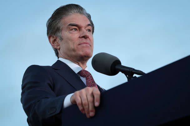 Pennsylvania Republican Senate candidate Dr. Mehmet Oz speaks during a rally featuring former U.S. President Donald Trump at the Arnold Palmer Regional Airport November 5, 2022 in Latrobe, Pennsylvania.  (Win Mcnamee/Getty Images)