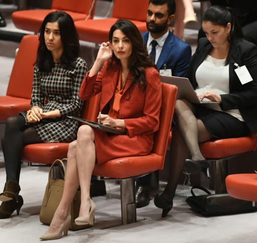 Amal Clooney attends a United Nations Security Council meeting on threats to international peace and security September 21, 2017 at the United States Mission in New York