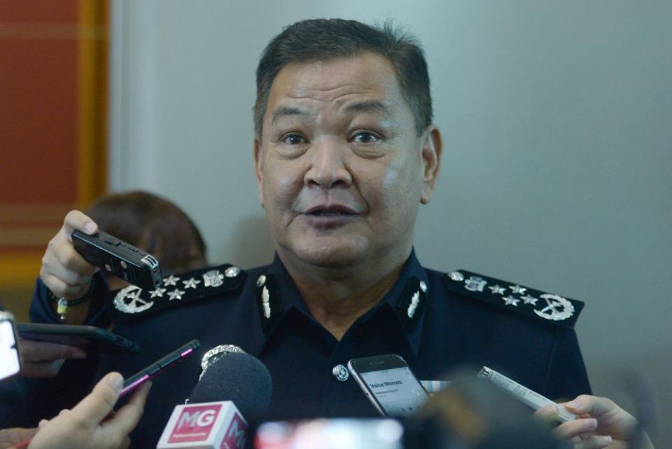 Inspector-General of Police Tan Sri Abdul Hamid Bador addresses members of the press at the Putrajaya International Convention Centre July 7, 2020. — Picture by Miera Zulyana