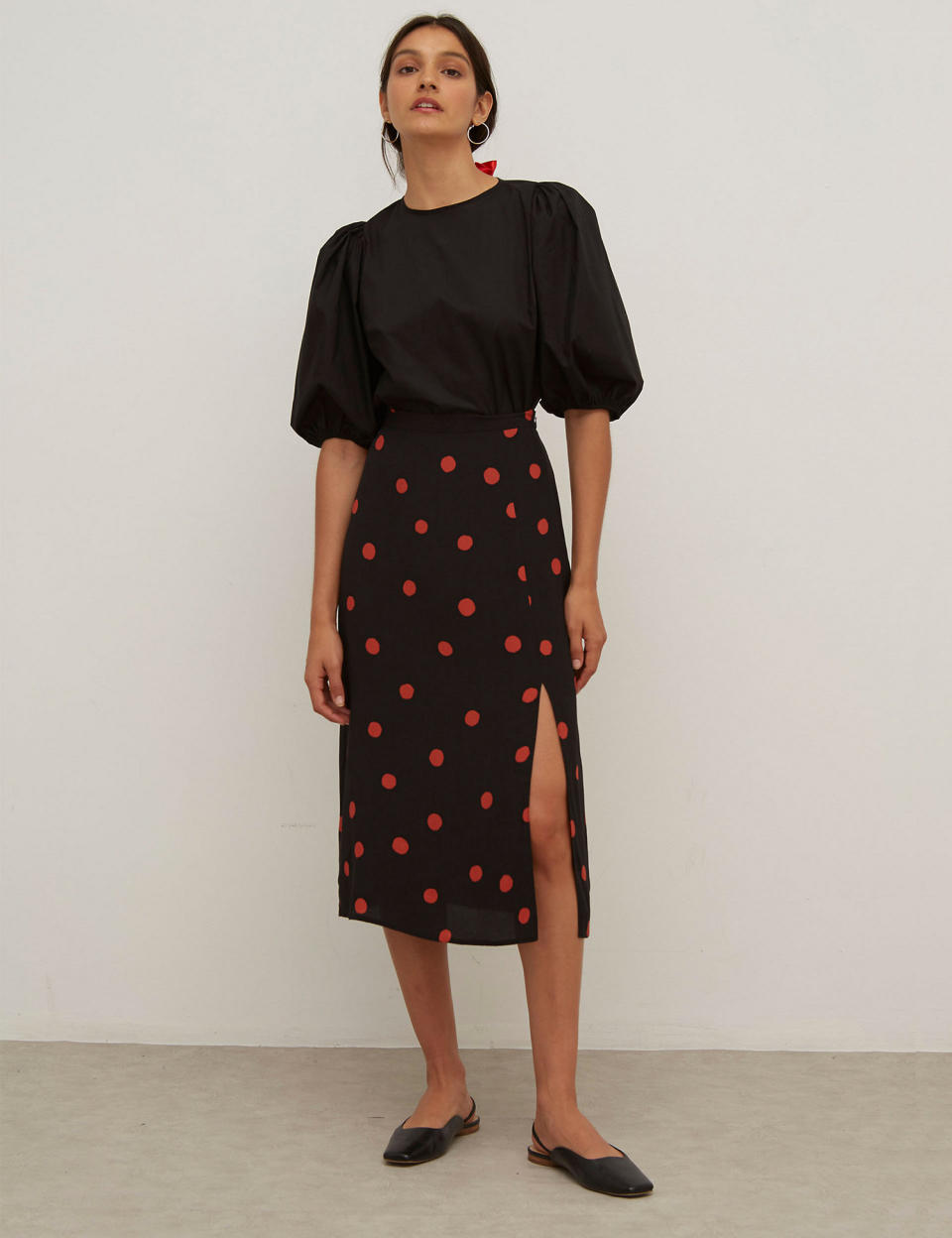 Polka Dot Side Split Midi A-Line Skirt (Nobody's Child/ M&S)