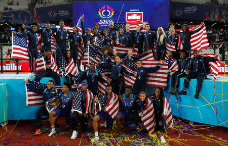 Athletics - World Cup London 2018 - London Stadium, London, Britain - July 15, 2018 U.S. team celebrate winning the World Cup Action Images via Reuters/Matthew Childs